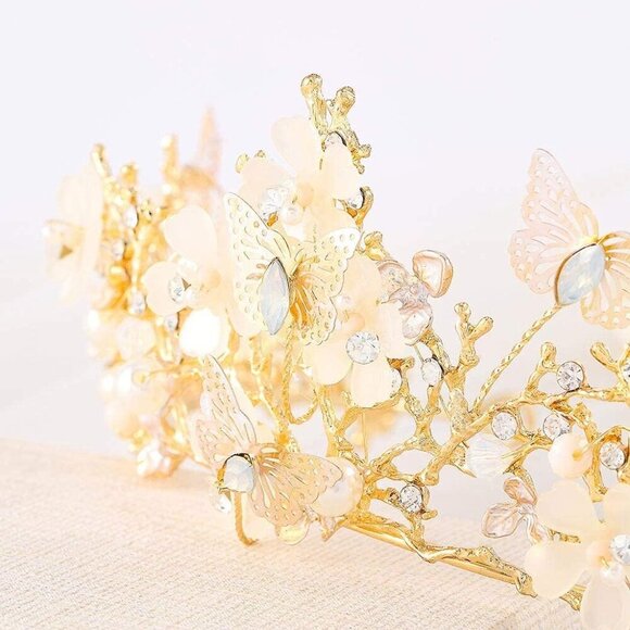 Butterfly Crowns and Tiaras Flower Rhinestone Bride Crown Baroque Queen Tiaras P - Picture 5 of 7